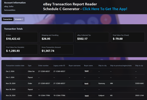 eBay Transaction Report Reader